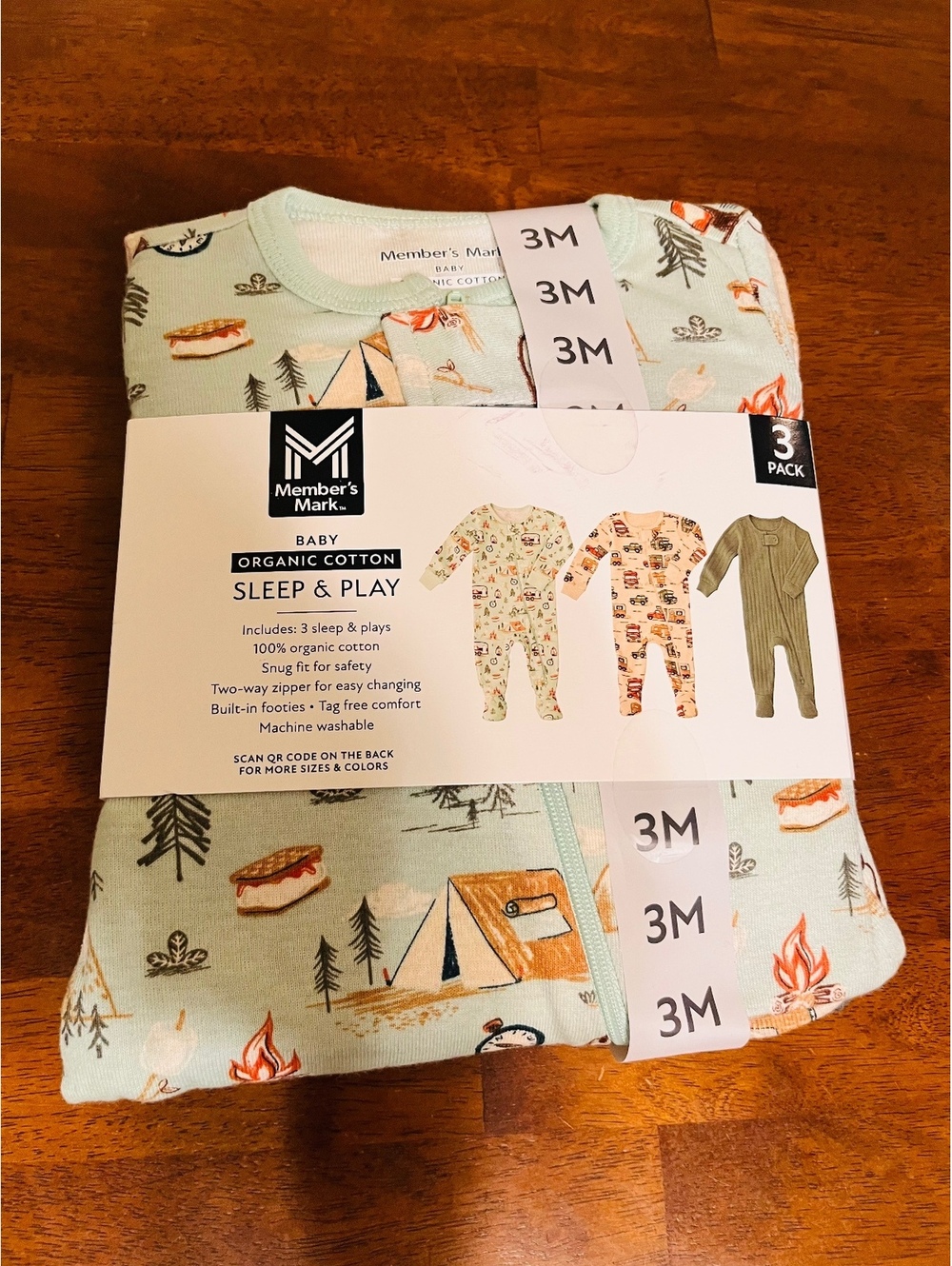 Member’s Mark Organic Cotton Camping Sleep & Play 3-Pack 3M NWT